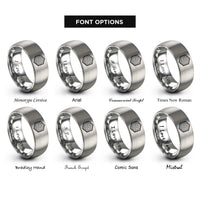 font options for inside engraving on gray hexagon topo lines rings