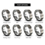 font options for inside engraving on grey hexagon topo lines rings