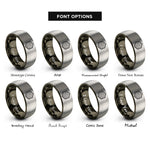 font options for inside engraving on gunmetal & gray hexagon topo lines rings