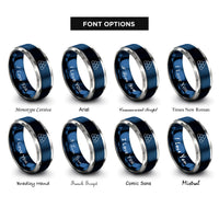 font options for inside engraving on blue & grey hexagonal packing rings