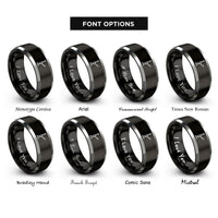 font options for inside engraving on black & gray hi lift jack rings