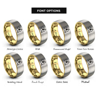font options for inside engraving on gold & gray hibiscus flower rings