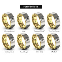 font options for inside engraving on gold & grey hibiscus flower rings