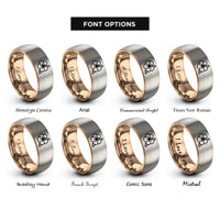 font options for inside engraving on rose gold & grey hibiscus flower rings