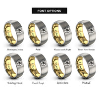 font options for inside engraving on gold & silver hibiscus rings