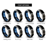 font options for inside engraving on black & blue & gray high voltage rings