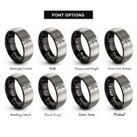 font options for inside engraving on black & grey hiker backpack rings