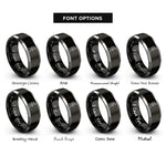 font options for inside engraving on black & grey hiker backpack rings