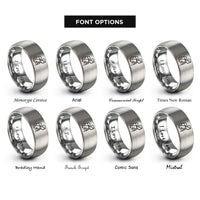 font options for inside engraving on silver hiker backpack rings