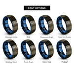 font options for inside engraving on gunmetal & blue hiker backpack rings
