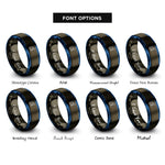 font options for inside engraving on gunmetal & blue hiker backpack rings