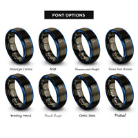 font options for inside engraving on gunmetal & blue hiker backpack rings