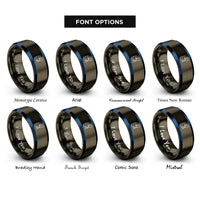 font options for inside engraving on gunmetal & blue hiker backpack rings