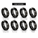font options for inside engraving on black & grey hiker crossing symbol rings