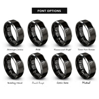 font options for inside engraving on black & grey hiker crossing symbol rings