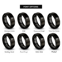 font options for inside engraving on black hiker crossing symbol rings