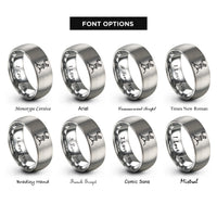 font options for inside engraving on grey hiker moon rings