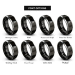 font options for inside engraving on black & silver hiker silhouette stamp rings