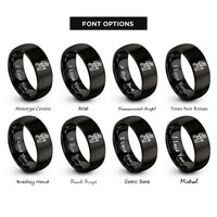 font options for inside engraving on black hiker silhouette stamp rings