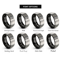 font options for inside engraving on black & gray hiking boot print rings