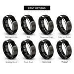 font options for inside engraving on black & silver hiking boot print rings