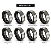 font options for inside engraving on black & gray hiking boot print rings