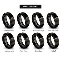 font options for inside engraving on black hiking boot print rings
