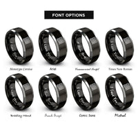 font options for inside engraving on black & silver hilbert curve rings