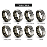 font options for inside engraving on gunmetal & silver hilbert curve rings