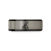 custom couple rings present – black & gray tungsten angle finder wedding band