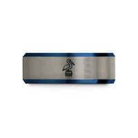 personalized engraved couple rings – black & blue & gray tungsten pelican rope wedding band