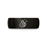 custom engraved wedding bands – black & gold tungsten sousaphone player wedding band