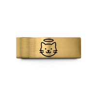 custom couple ring design – gold tungsten cat tag halo wedding band