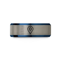 wedding bands for couples – blue & silver tungsten gps waypoint symbol wedding band