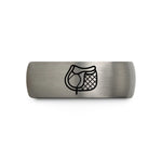engraved couple rings – black & gray tungsten saddle pad wedding band