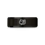 matching promise rings – black tungsten saddle pad wedding band