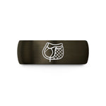 engraved couple rings – gunmetal & black tungsten saddle pad wedding band
