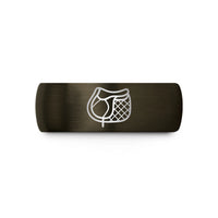 engraved couple rings – gunmetal & black tungsten saddle pad wedding band