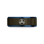 engraved wedding rings men – gunmetal & blue tungsten triskelion triskele wedding band