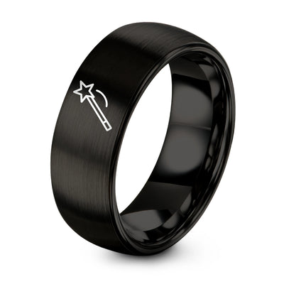 Wand – Tungsten Wedding Band, 8 mm, Black Comfort-Fit Unisex