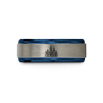 engraved couples rings gift – blue & silver tungsten new york skyline wedding band