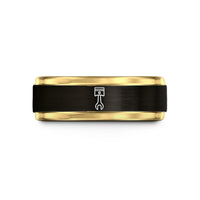engraved wedding band sets – black & gold tungsten piston wrench wedding band