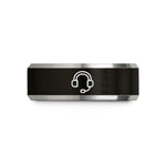 matching couple rings set – black & silver tungsten broadcast headset wedding band