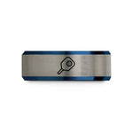 matching couples ring bands – black & blue & grey tungsten pickleball paddle ball wedding band