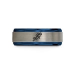 custom engraved couples rings – black & blue & gray tungsten scuba diver silhouette wedding band