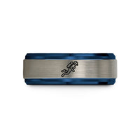 custom engraved couples rings – black & blue & gray tungsten scuba diver silhouette wedding band
