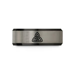 matching couple wedding rings – black & blue & grey tungsten triquetra wedding band