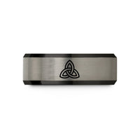 matching couple wedding rings – black & blue & grey tungsten triquetra wedding band