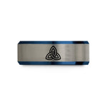 unisex wedding band set – black & blue & gray tungsten triquetra wedding band