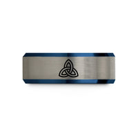 unisex wedding band set – black & blue & gray tungsten triquetra wedding band